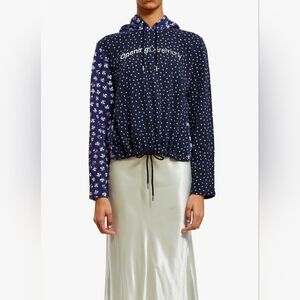 OPENING CEREMONY Navy and White Cotton Cropped Long Sleeve Hoodie Sweate…